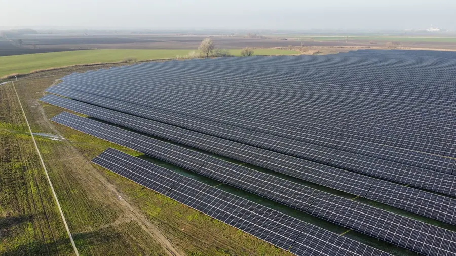 Aerial view of a solar photovoltaic plant